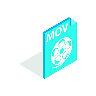 在白色背景上孤立的等距3d风格的mov视频文件扩展名图标等距3d风格的