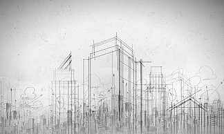 建筑项目与白色背景上的城市建设素描的背景图像