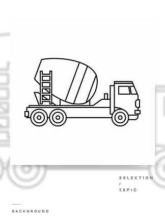 在概述样式的混凝土搅拌机卡车象在一个白色背景传染媒介例证混凝土搅拌车图标，轮廓样式