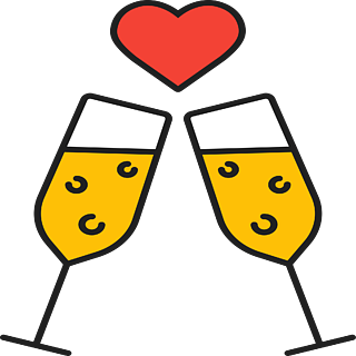 浪漫的约会颜色图标敬酒与上面心脏形状的香槟玻璃孤立的矢量图?