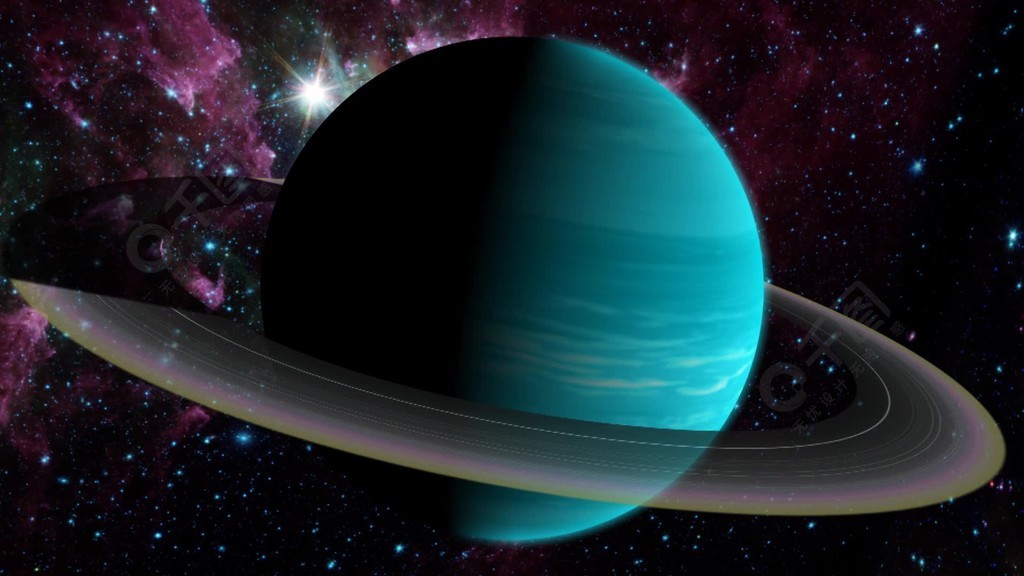 天王星和它的环的轮廓,太阳在它的后面,然后绕着轨道旋转,露出天王星