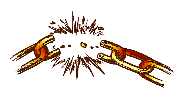 打破金属链自由概念油墨矢量钢链缺陷故障和破坏强钢