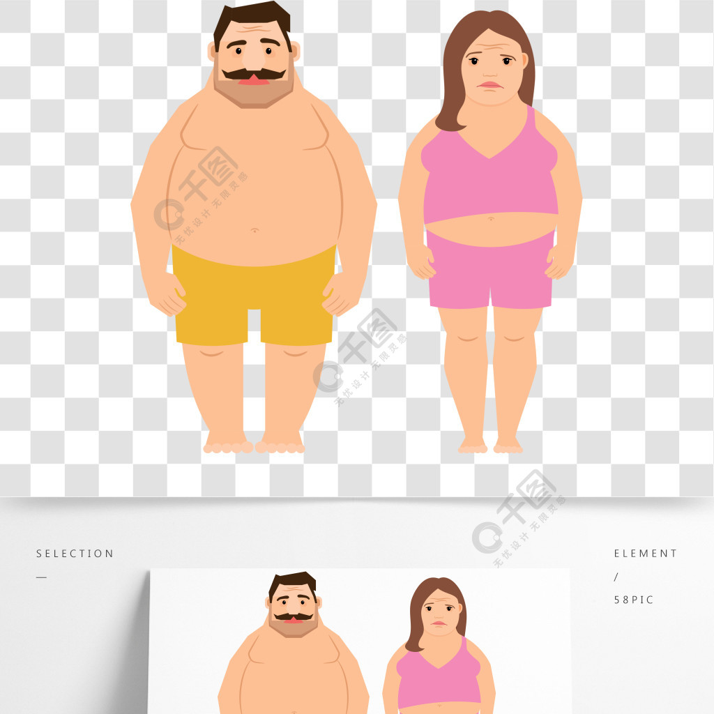 行使在白色背景和妇女隔绝的男人肥胖的肥胖人卡通矢量图胖男人和女人