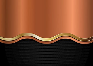 抽象铜和金黄<i>波</i><i>浪</i><i>线</i>在黑背景的条纹豪华风格向量例证