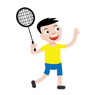 手绘打羽毛球的小男孩矢量图指压板运乒乓球卡通人物手绘矢量图卡通