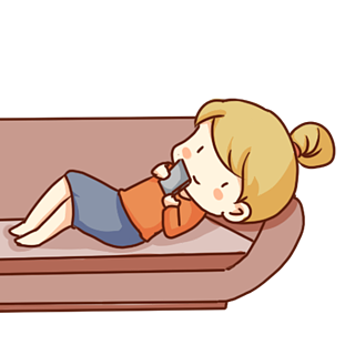 手绘卡通躺沙发上玩手机的女孩