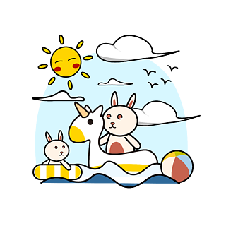 夏季小兔子海上卡通小场景