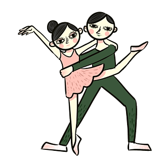 手绘矢量卡通可爱跳舞拉丁舞舞蹈课舞蹈学校招生