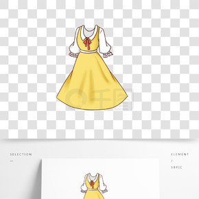 黄色公主裙手绘插画
