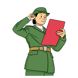 国庆节短发女军人穿军装宣誓卡通插画