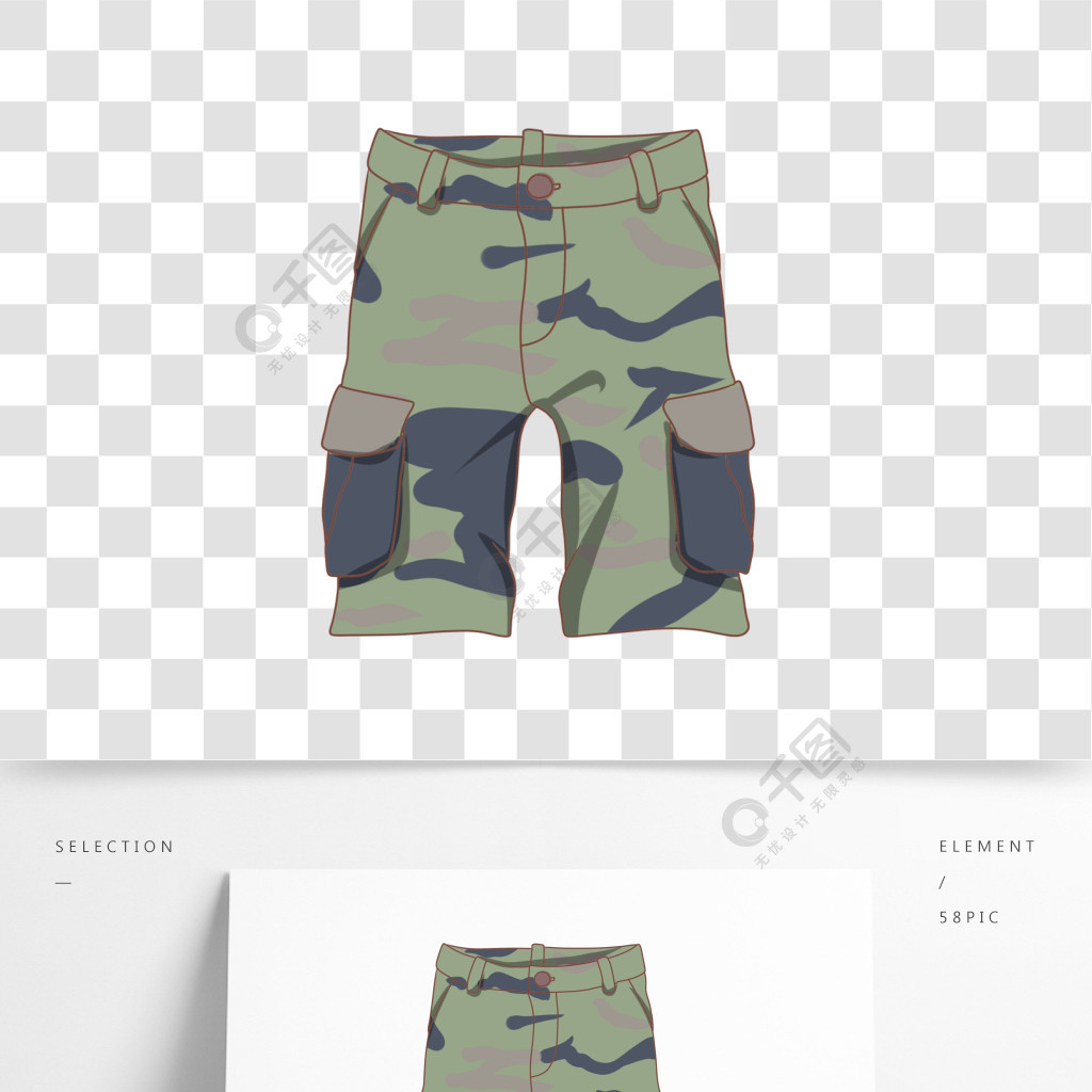 军用装备服装大口袋裤子插画