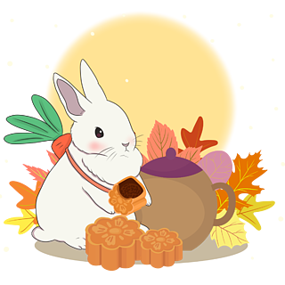 彩色中秋节兔子吃月饼