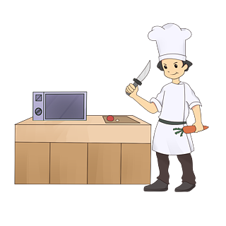 厨师拿刀切胡萝卜卡通人物插画
