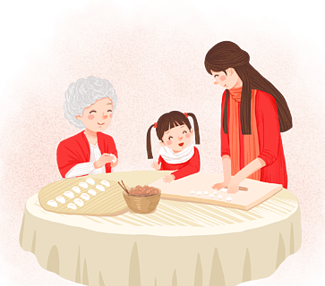 一家人包饺子的图画图片