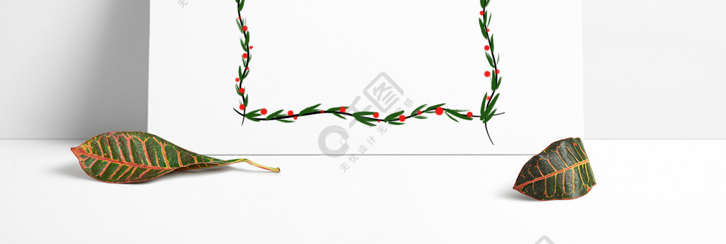 圣诞节边框红绿色系手绘插画树叶蝴蝶结png模板免费下载