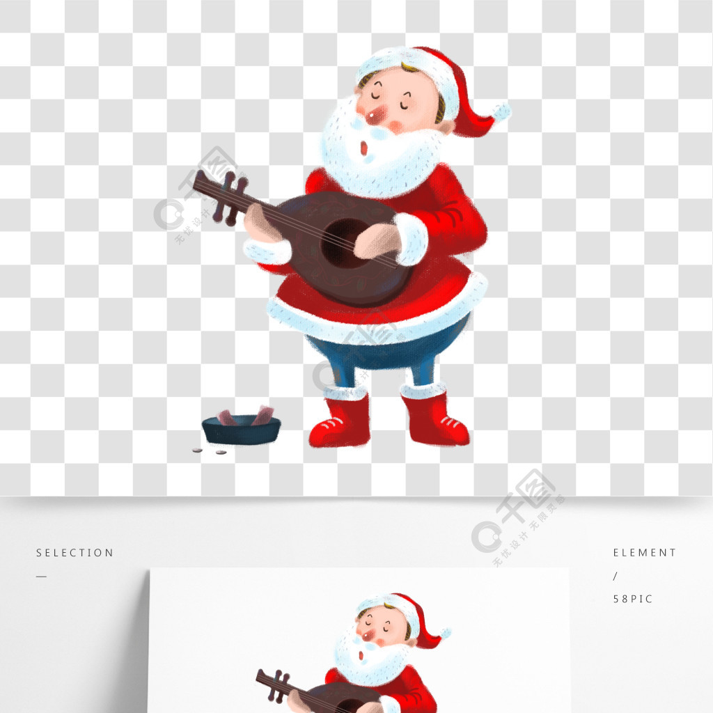 圣诞节圣诞节手绘圣诞老人唱歌