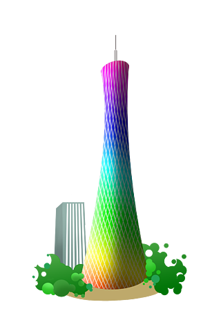 插画地标性建筑广州塔插画3d立体卡通城市地标建筑旅游人物形象ip广