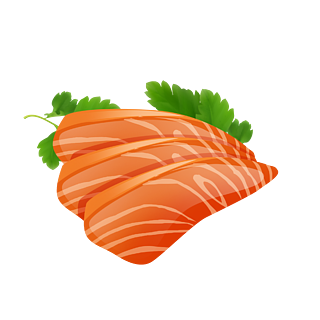 插图,白色背景上的矢量橘色两块手绘料理生鱼片三文鱼psd透明底卡通