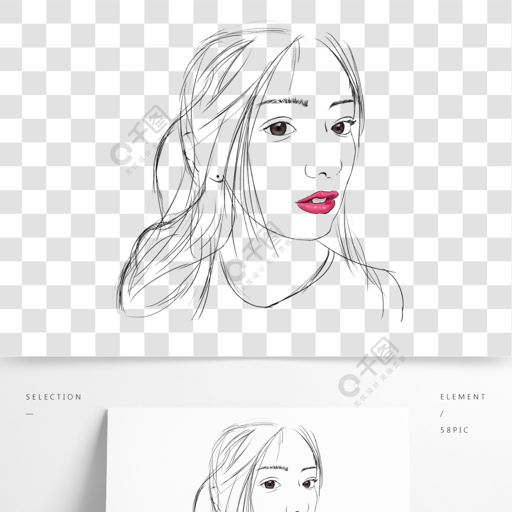 铅笔手绘线稿美女头像