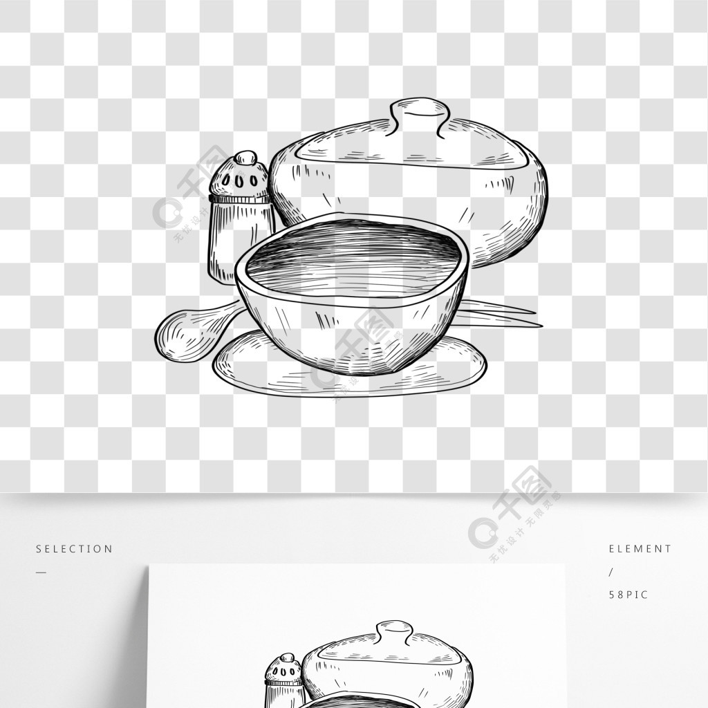 手绘线描餐具锅盆