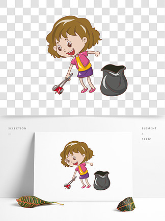儿童画捡垃圾的小女孩图片