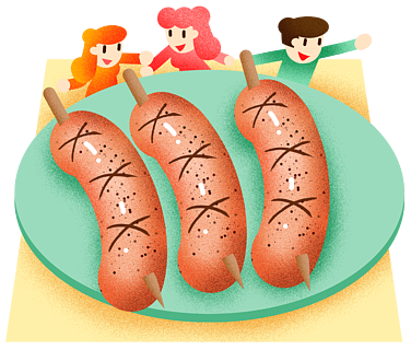 插画元素食物香肠早餐插画红色的肉类香肠插画卡通鸡蛋香肠插画排序