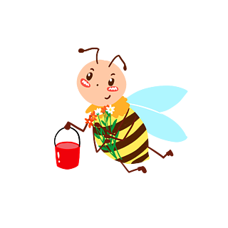 抱着花提水桶的卡通可爱蜜蜂png