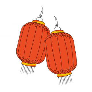 新年傳統連串燈籠插畫