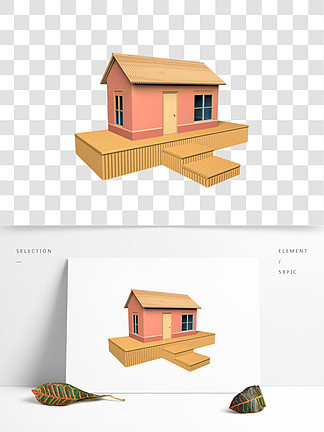 c4d房屋3d立体图形木房子