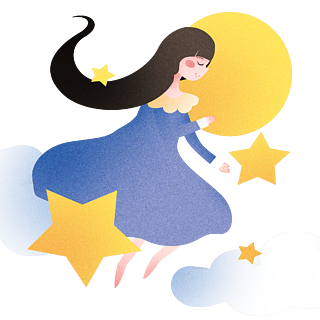 躺在月亮上睡觉的女孩插画
