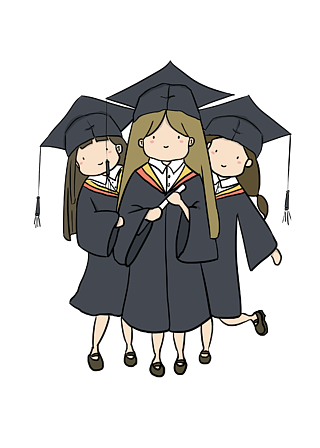 三个穿着毕业服的女生的毕业照