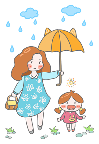 母亲节雨天母爱雨伞可爱手绘免抠素材