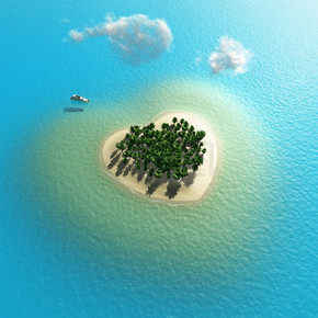 心形的热带小岛鸟瞰图
