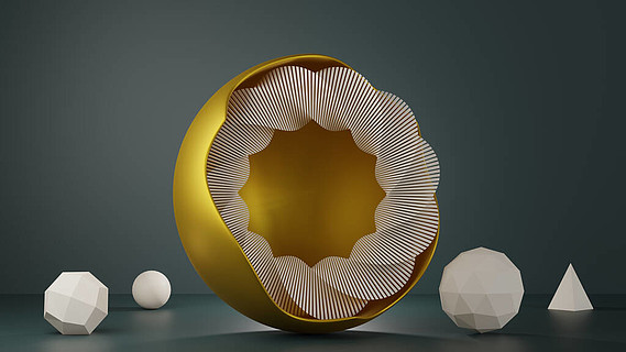 螺旋圈,金字塔,冰球,球体以2021年流行色彩展示产品设计的现代背景
