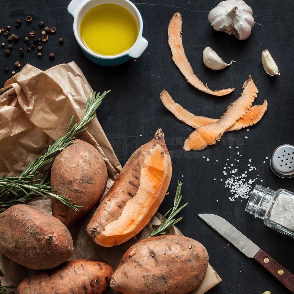 Preparing rosemary roasted sweet potatoes