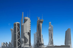 未来城市与蓝天的对比3D插图