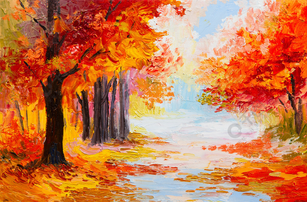 油画风景-丰富多彩秋天的树林半年前发布