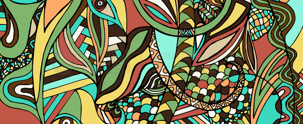 抽象彩色图形构图博霍风格草药天然花卉图案样式化手绘矢量插图