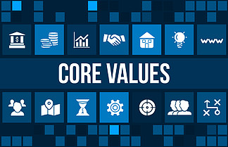 核心价值观概念图像与业务图标和 <i>copyspace</i>.