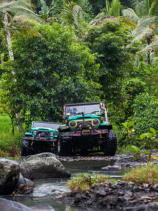 在热带丛林里-Suv 2013 年 3 月 7 日冒险汽车发烧友涉水洛基河使用改性的四轮汽车