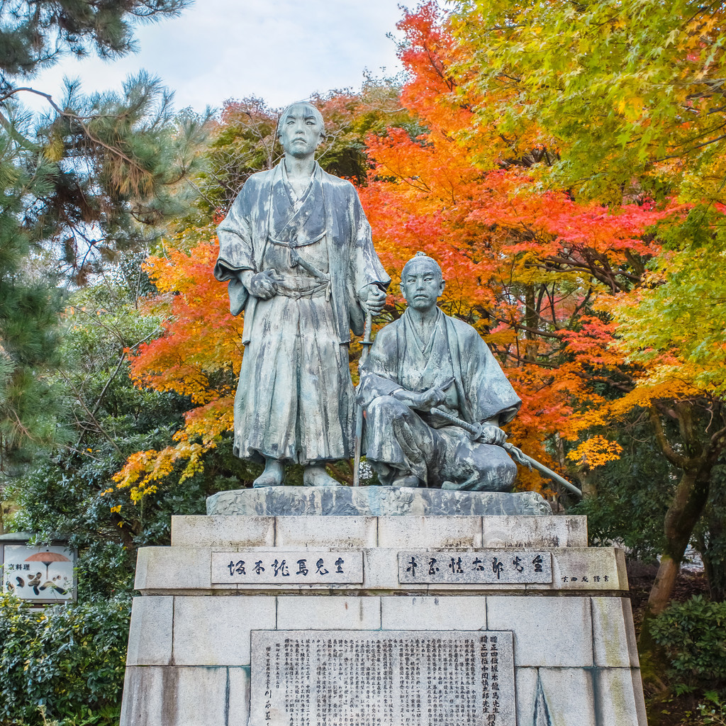 雕像的坂本龍馬與中岡太郎在京都,日本