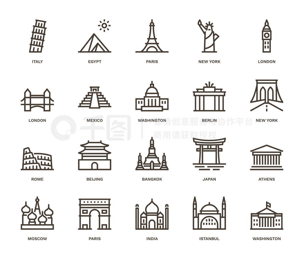 International Landmarks and Monuments, Monoline concept.