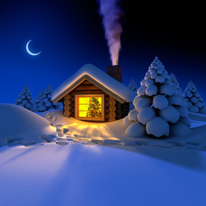 新年之夜的小树林里的小房子