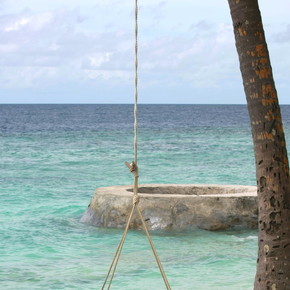 美丽的海滩与马尔代夫班多斯岛，棕榈树
