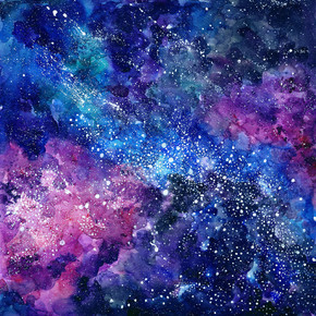 空间手绘水彩背景。与明星的宇宙纹理。抽象背景