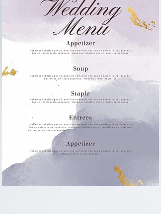紫色水彩婚礼菜单海报
