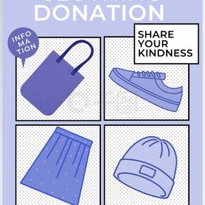 紫色漫画风格衣物捐赠活动宣传海报