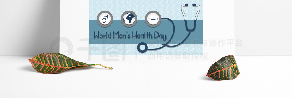 men s health day male logo and stethoscope cartoon blue web banner