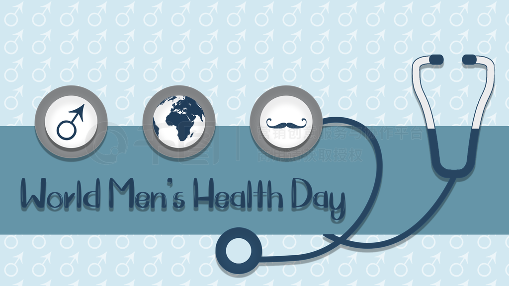 men s health day male logo and stethoscope cartoon blue web banner