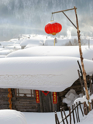 东北农村雪景灯笼图片